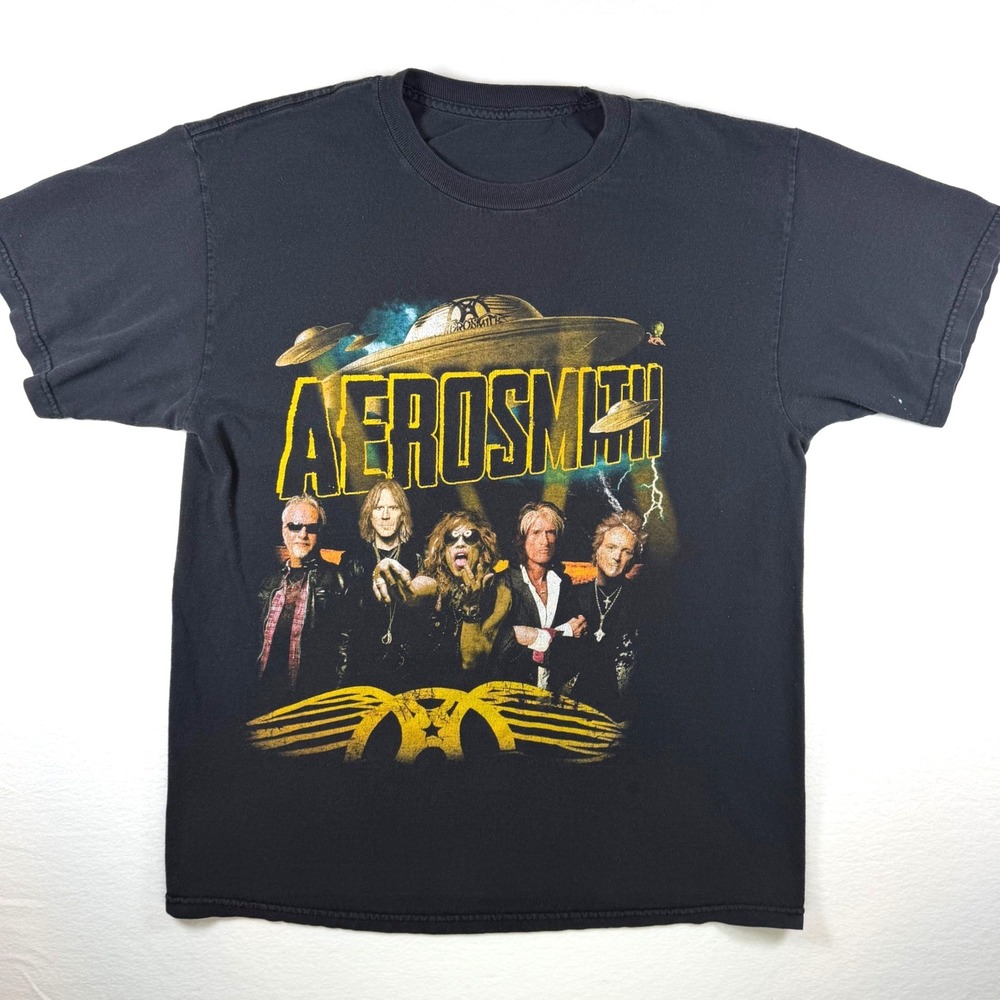 Aerosmith 2014 Let Rock Rule Tour T-Shirt Black Graphic Band Tee Mens Medium
